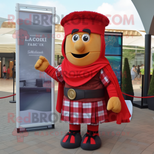 Red Roman Soldier mascot costume character dressed with a Flannel Shirt and Wraps