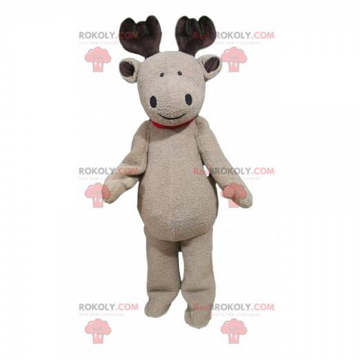 Mascotte de cerf beige attendrissant avec des bois marrons -