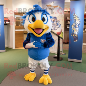 Blue Eagle mascot costume character dressed with a Baseball Tee and Headbands