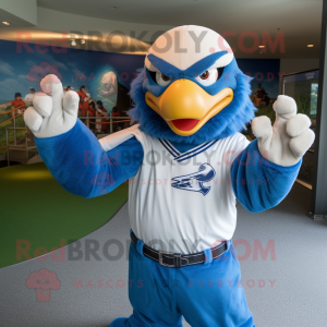 Blue Eagle mascot costume character dressed with a Baseball Tee and Headbands