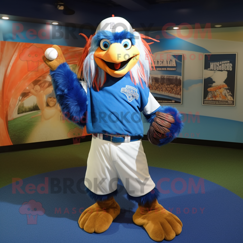 Blue Eagle mascot costume character dressed with a Baseball Tee and Headbands