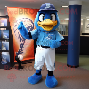 Blue Eagle mascot costume character dressed with a Baseball Tee and Headbands