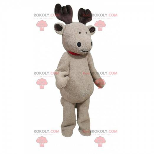 Touching beige deer mascot with brown antlers - Redbrokoly.com