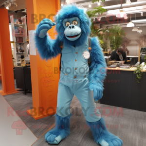 Himmelblå orangutang maskot...
