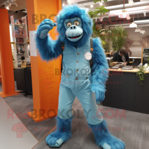 Sky Blue Orangutang maskot...