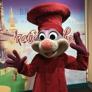 Maroon Ratatouille mascot costume character dressed with a Blouse and Hats