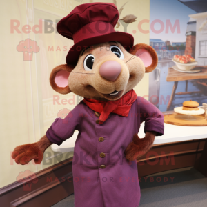 Maroon Ratatouille mascot costume character dressed with a Blouse and Hats