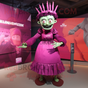 Magenta Frankenstein mascot costume character dressed with a Empire Waist Dress and Hairpins