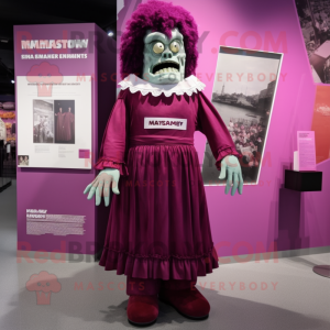 Magenta Frankenstein mascot costume character dressed with a Empire Waist Dress and Hairpins