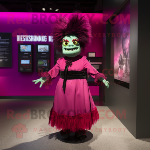 Magenta Frankenstein mascot costume character dressed with a Empire Waist Dress and Hairpins