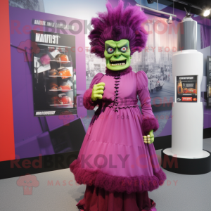 Magenta Frankenstein mascot costume character dressed with a Empire Waist Dress and Hairpins