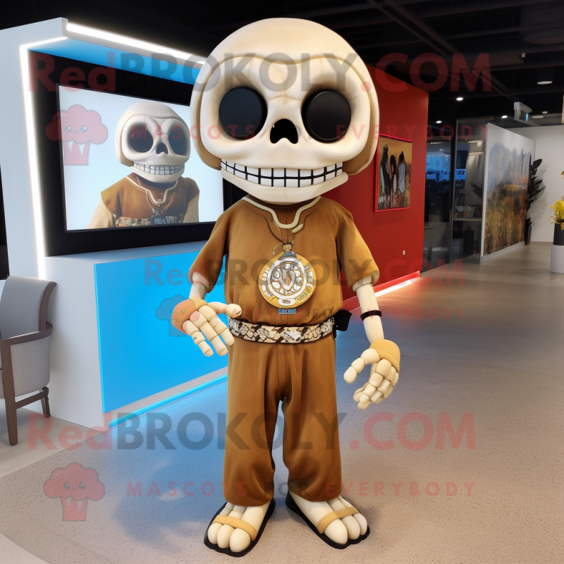 Tan Skull mascot costume character dressed with a Wrap Dress and Bracelet watches