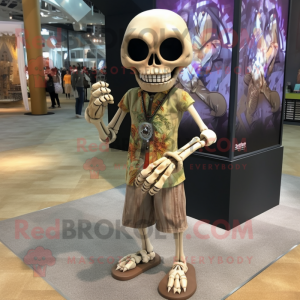 Tan Skull mascot costume character dressed with a Wrap Dress and Bracelet watches