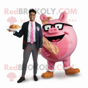 Pink Pulled Pork Sandwich mascot costume character dressed with a Blazer and Pocket squares
