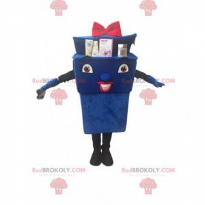 Blue trash mascot with a pink bow - Redbrokoly.com