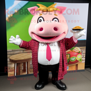 Pink Pulled Pork Sandwich mascot costume character dressed with a Blazer and Pocket squares
