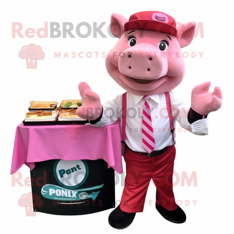 Pink Pulled Pork Sandwich mascot costume character dressed with a Blazer and Pocket squares Pink Pulled Pork Sandwich mascot costume character dressed with a Blazer and Pocket squares
