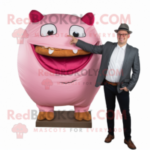 Pink Pulled Pork Sandwich mascot costume character dressed with a Blazer and Pocket squares