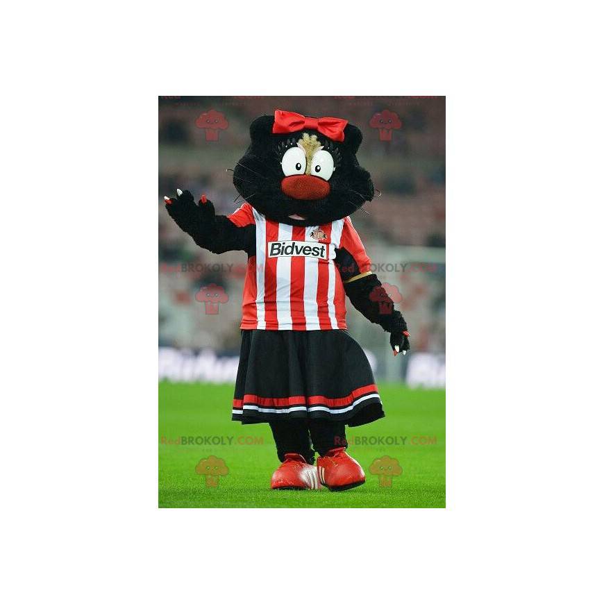 Black cat mascot in red and white outfit - Redbrokoly.com