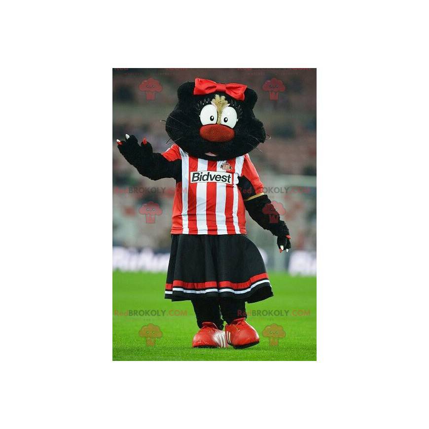 Mascota gato negro en traje rojo y blanco - Redbrokoly.com Mascota gato negro en traje rojo y blanco - Redbrokoly.com
