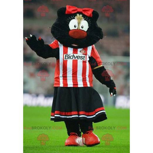 Black cat mascot in red and white outfit - Redbrokoly.com