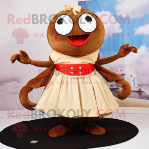 Brown Crab Cakes mascot costume character dressed with a Circle Skirt and Clutch bags
