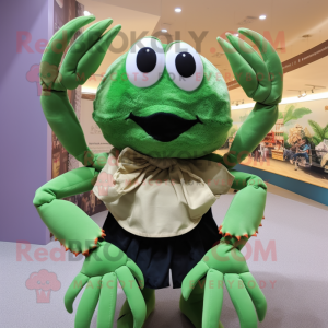 Olive Crab mascot costume character dressed with a Blouse and Hair clips