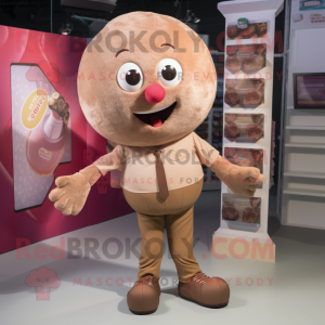 Tan Raspberry mascot costume character dressed with a Button-Up Shirt and Foot pads