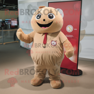 Tan Raspberry mascot costume character dressed with a Button-Up Shirt and Foot pads