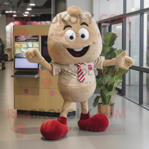 Tan Raspberry mascot costume character dressed with a Button-Up Shirt and Foot pads