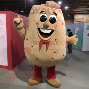 Tan Raspberry mascot costume character dressed with a Button-Up Shirt and Foot pads