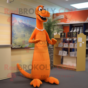 Orange Loch Ness Monster mascot costume character dressed with a Shift Dress and Headbands