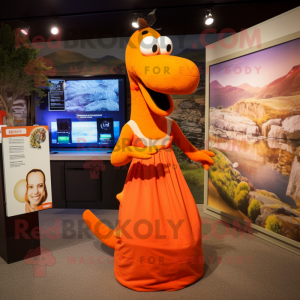 Orange Loch Ness Monster mascot costume character dressed with a Shift Dress and Headbands