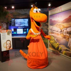 Orange Loch Ness Monster mascot costume character dressed with a Shift Dress and Headbands
