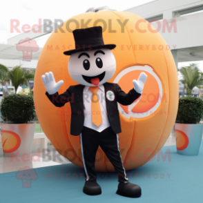 Peach Alliance mascot costume character dressed with a Suit Pants and Rings
