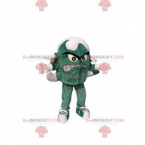 Mascotte piccolo mostro verde con diverse gambe. -