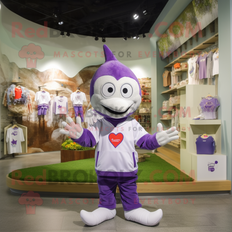 Lavender Arrow Of Love mascot costume character dressed with a Sweatshirt and Keychains Lavender Arrow Of Love mascot costume character dressed with a Sweatshirt and Keychains