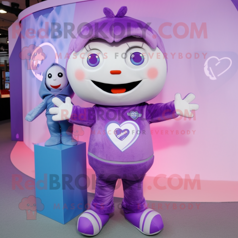 Lavender Arrow Of Love mascot costume character dressed with a Sweatshirt and Keychains
