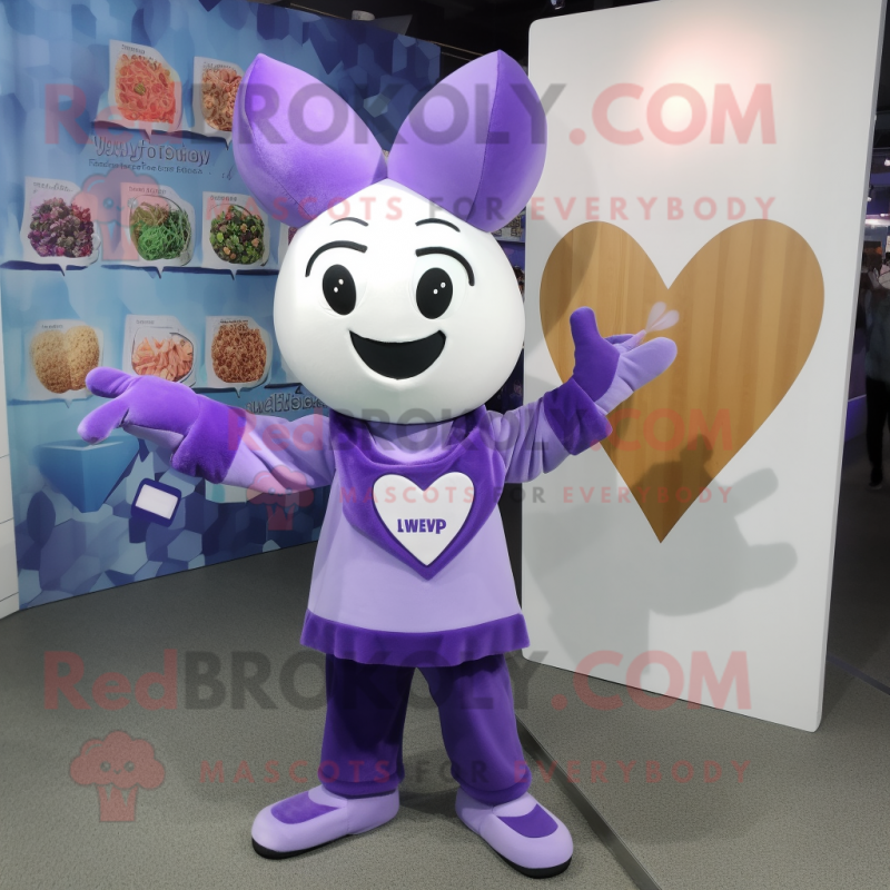 Lavender Arrow Of Love mascot costume character dressed with a Sweatshirt and Keychains Lavender Arrow Of Love mascot costume character dressed with a Sweatshirt and Keychains