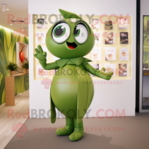 Olive Superhero mascot costume character dressed with a Midi Dress and Earrings