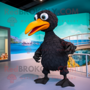 Black Dodo Bird mascot costume character dressed with a One-Piece Swimsuit and Foot pads