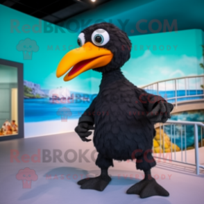 Black Dodo Bird mascot costume character dressed with a One-Piece Swimsuit and Foot pads