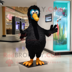 Black Dodo Bird mascot costume character dressed with a One-Piece Swimsuit and Foot pads