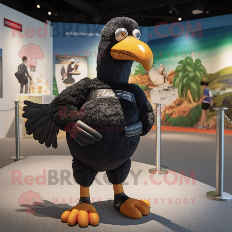 Black Dodo Bird mascot costume character dressed with a One-Piece Swimsuit and Foot pads Black Dodo Bird mascot costume character dressed with a One-Piece Swimsuit and Foot pads