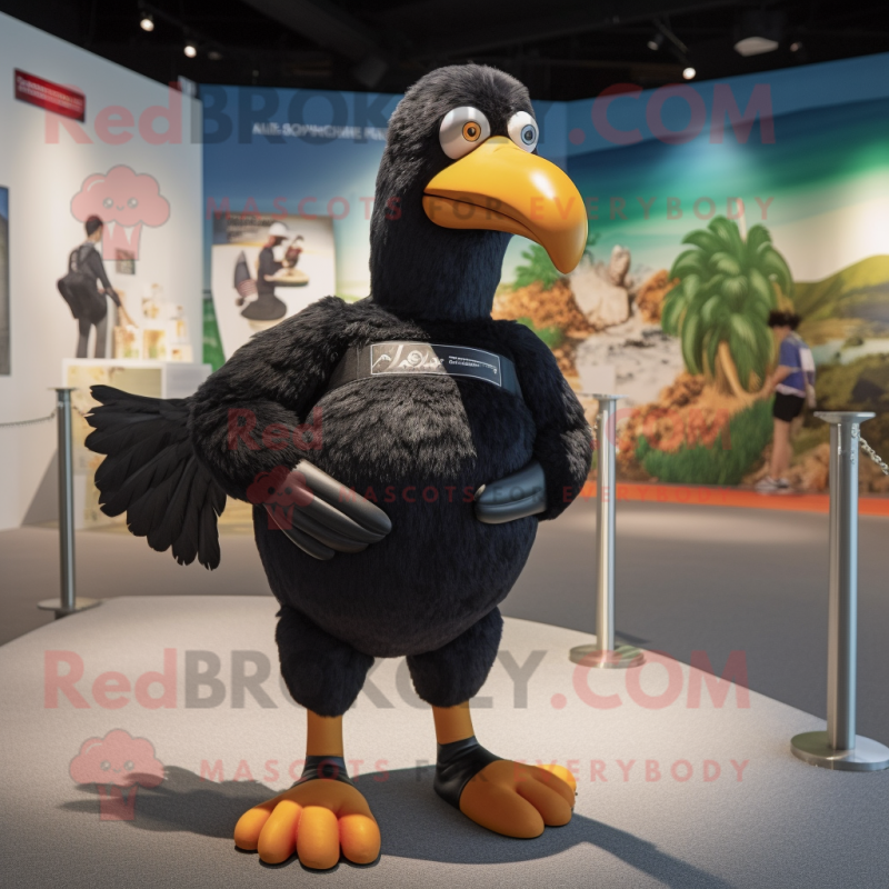 Black Dodo Bird mascot costume character dressed with a One-Piece Swimsuit and Foot pads