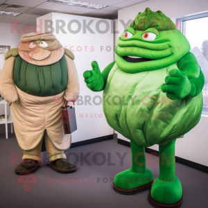 Green Corned Beef And Cabbage mascot costume character dressed with a Turtleneck and Briefcases