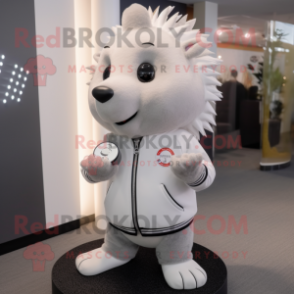 White Hedgehog mascot costume character dressed with a Sweatshirt and Cufflinks