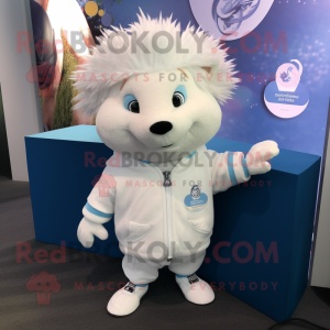 White Hedgehog mascot costume character dressed with a Sweatshirt and Cufflinks