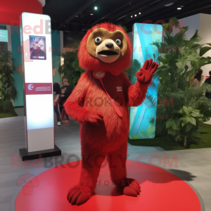 Red Sloth mascot costume character dressed with a Wrap Dress and Hairpins