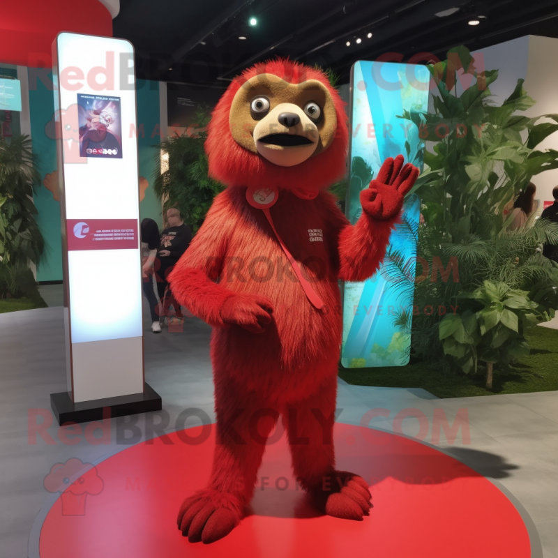 Red Sloth mascot costume character dressed with a Wrap Dress and Hairpins Red Sloth mascot costume character dressed with a Wrap Dress and Hairpins